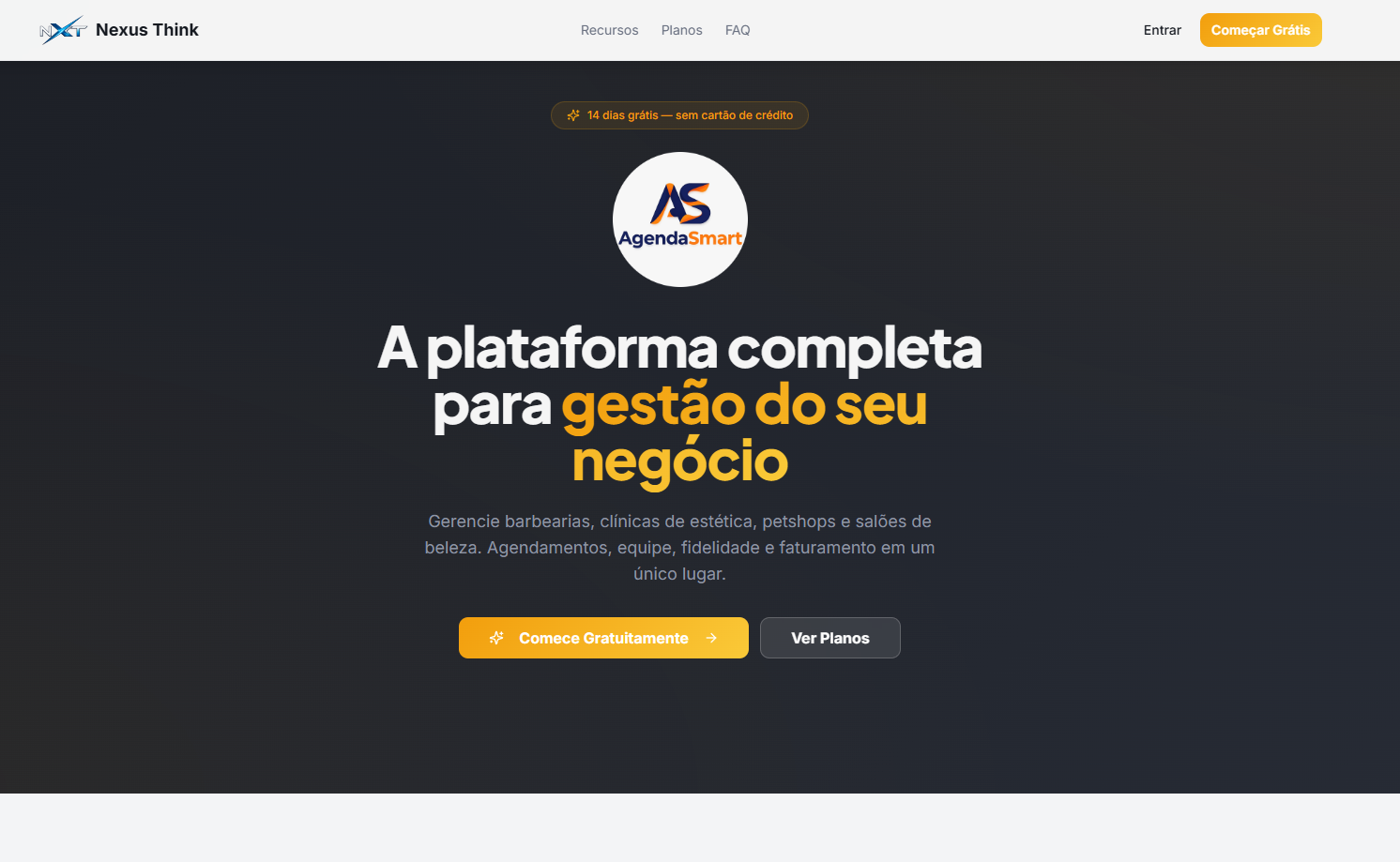 Página da Nexus Think AgendaSmart, plataforma de gestão e agendamento para negócios